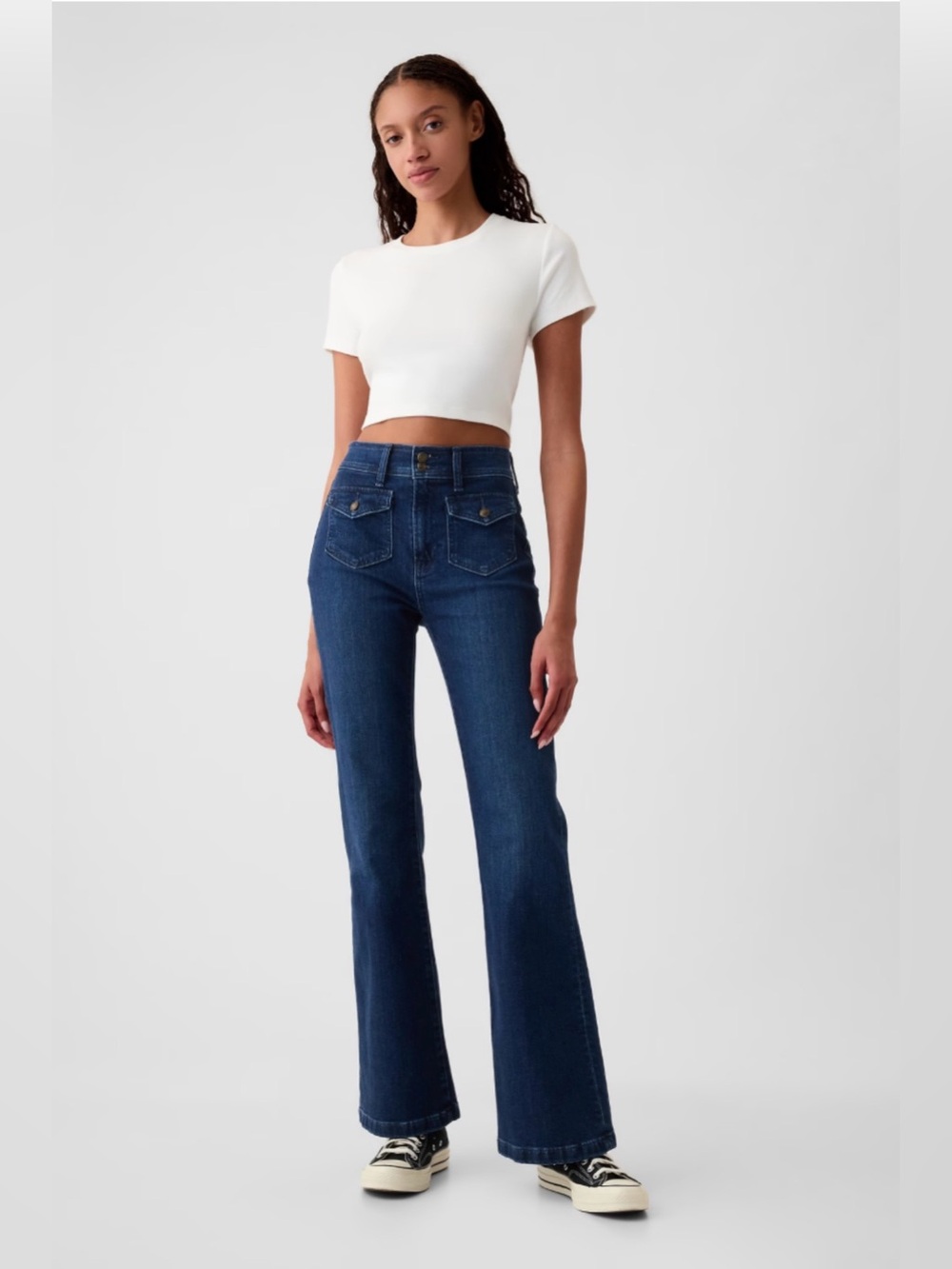 GAP High Rise 70s Flare Jeans with Front Flap Pockets